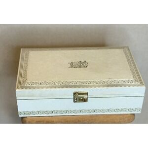 Vintage MUSIC Jewelry Box by MELE 2 tier Ivory MCM Blue Velvet Lining (WORKS)